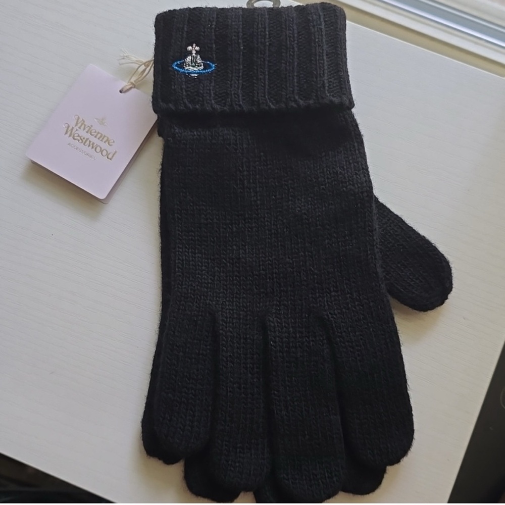 Vivienne Westwood Black Knit Gloves with Emblem
